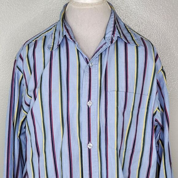The Echo Unlimited The Classic Woven Shirt Blue Stripe Button Down Size Large - Picture 2 of 10